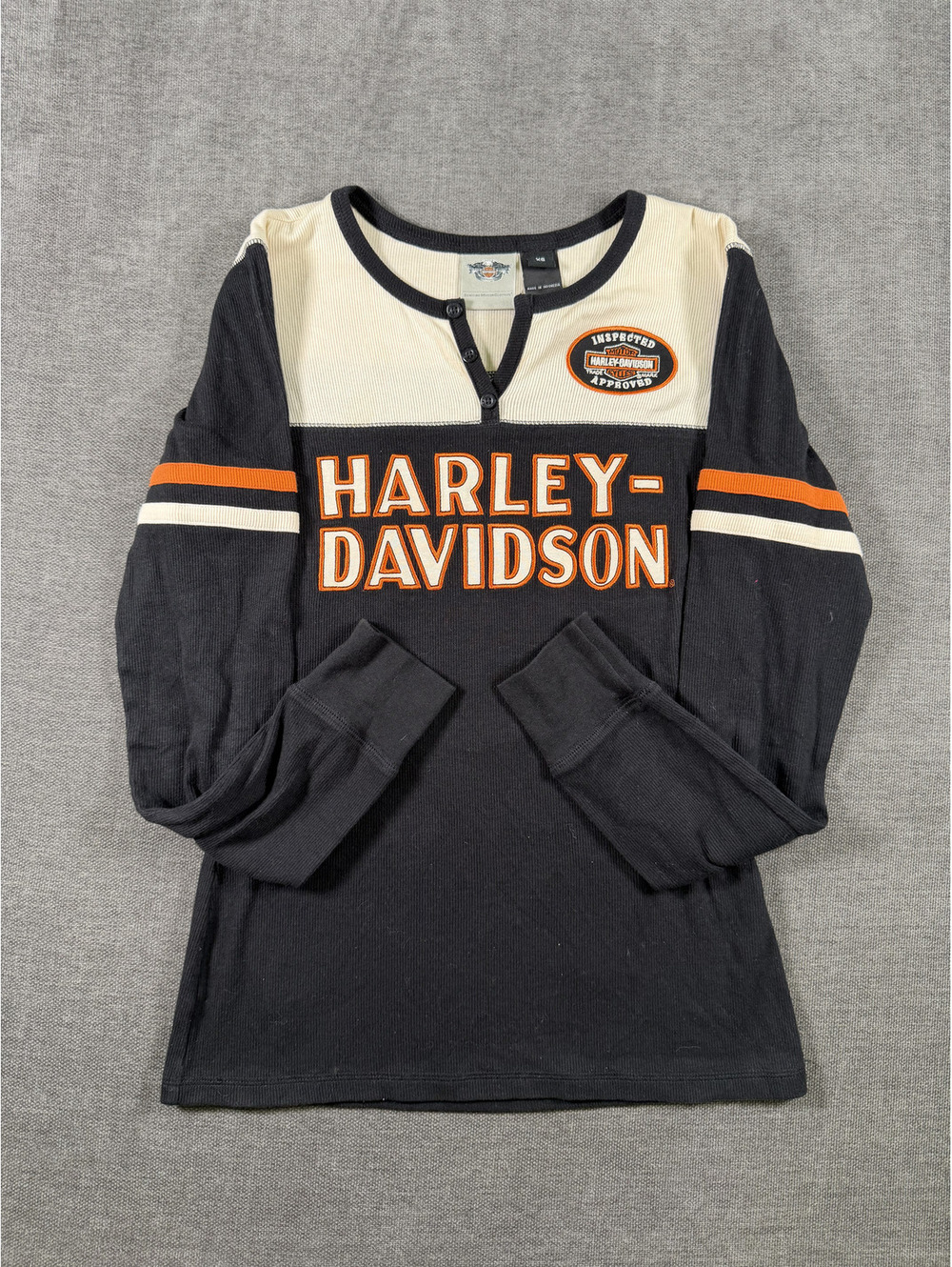 Harley-Davidson Women's Long Sleeve Henley Shirt XS Black and White